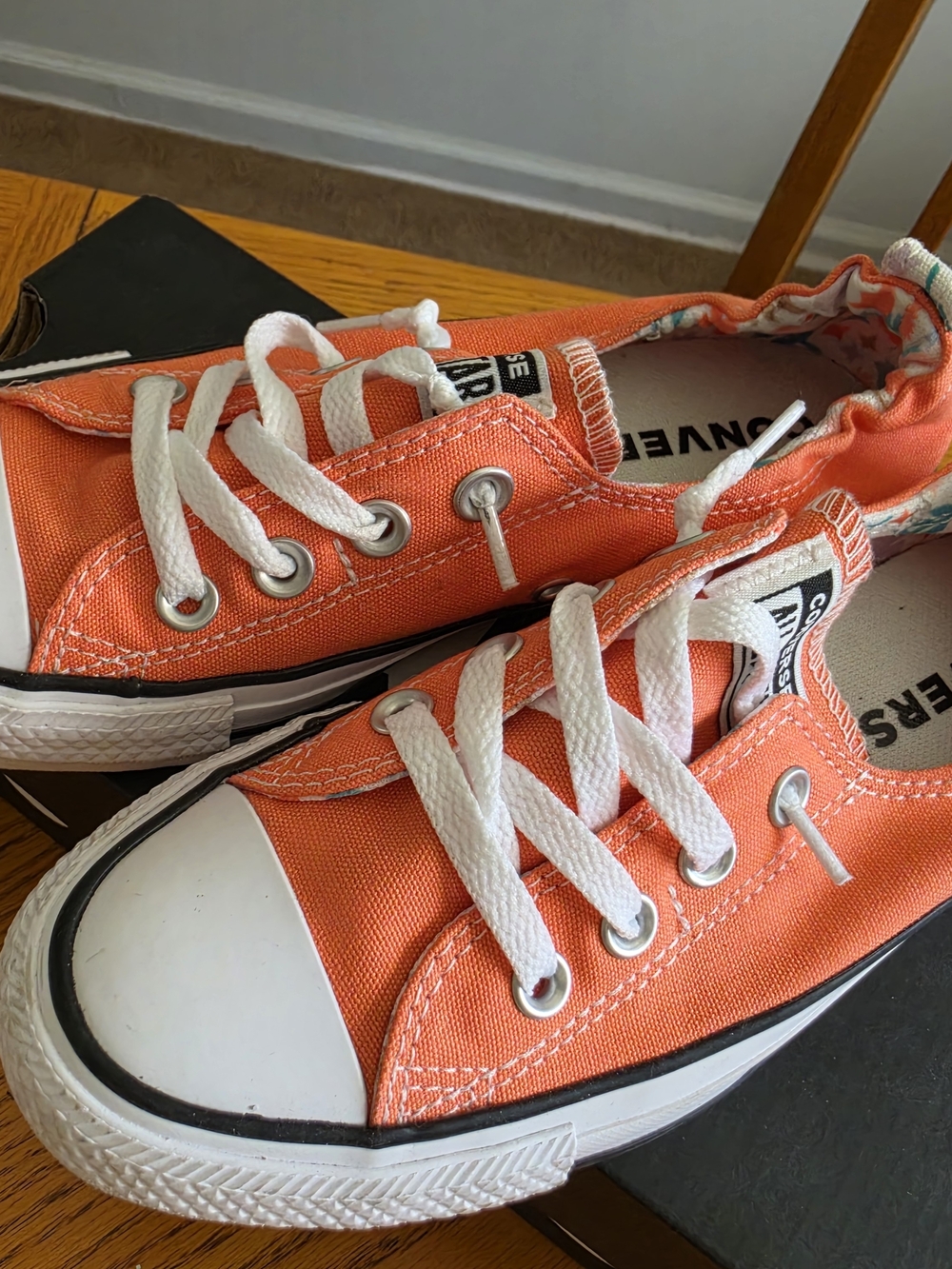 Converse Kids Orange Canvas Low Top Sneakers with White Laces